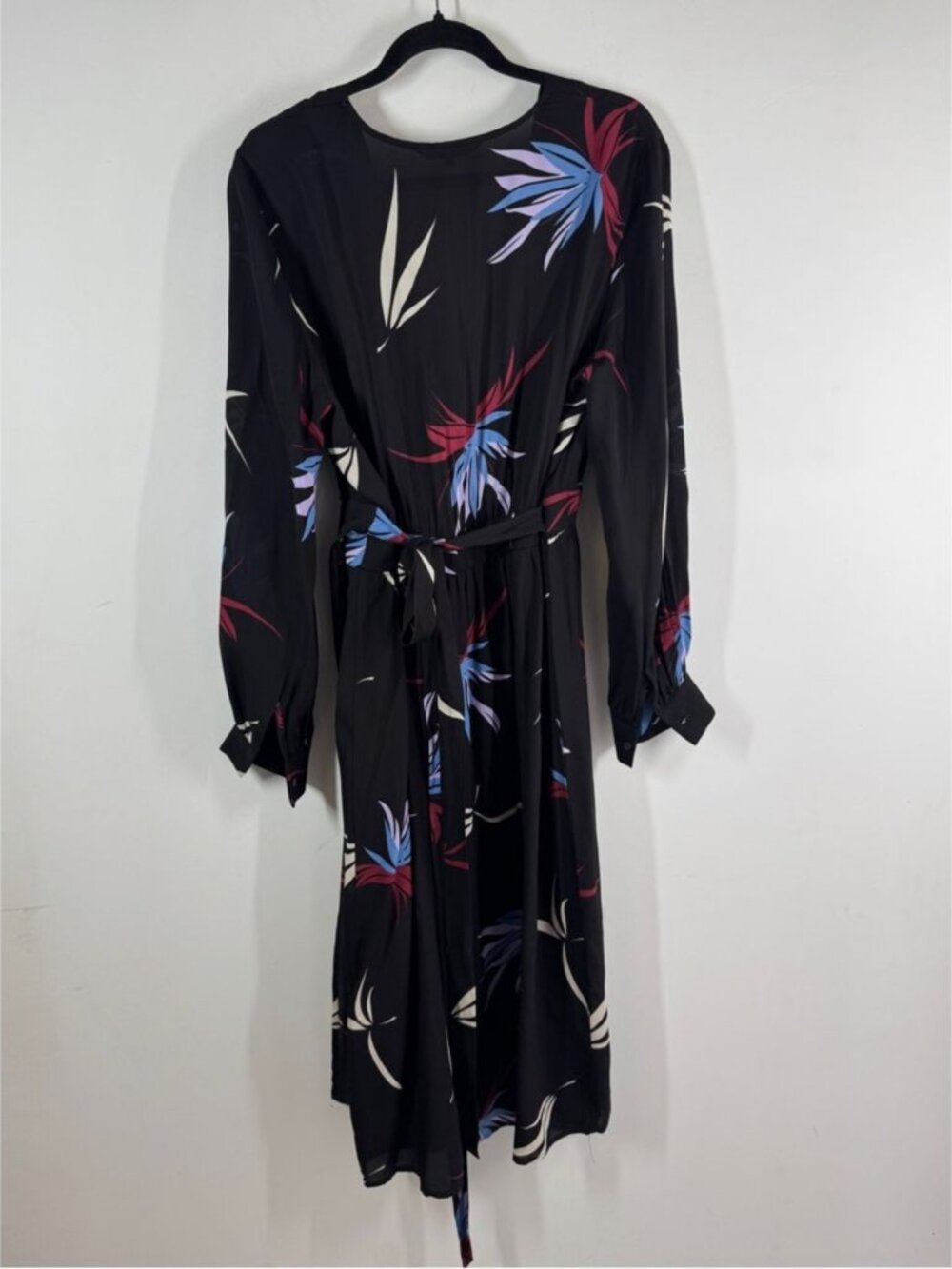 YAYA Wrap Midi Dress Black Floral Long Sleeve Size 44 Boho Casual Chic Vacation - Picture 12 of 15